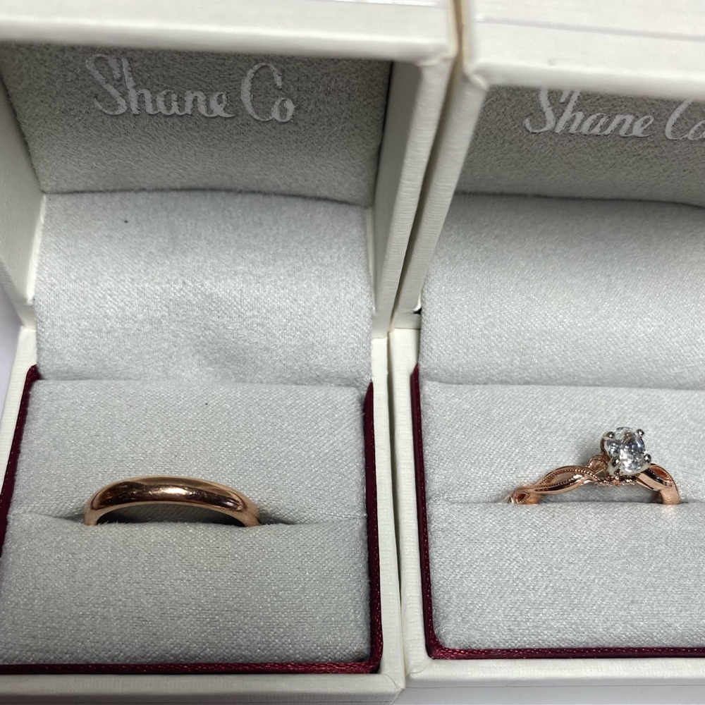 Shane Co 14K Rose Gold White Sapphire Solitaire Set Size 7